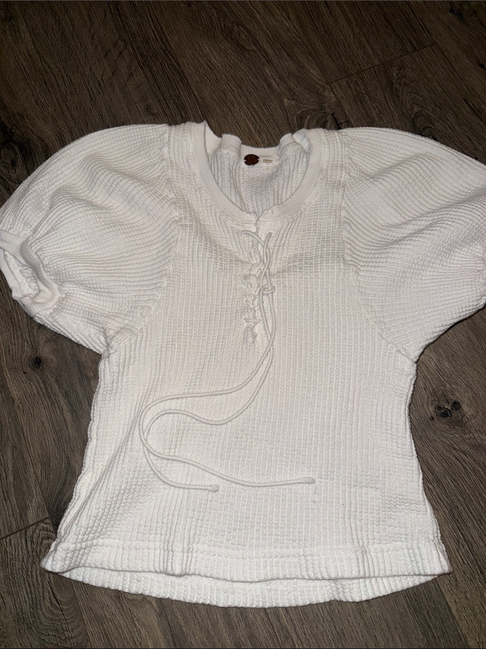Free People Cream Lace-Up Puff Sleeve Tunic
